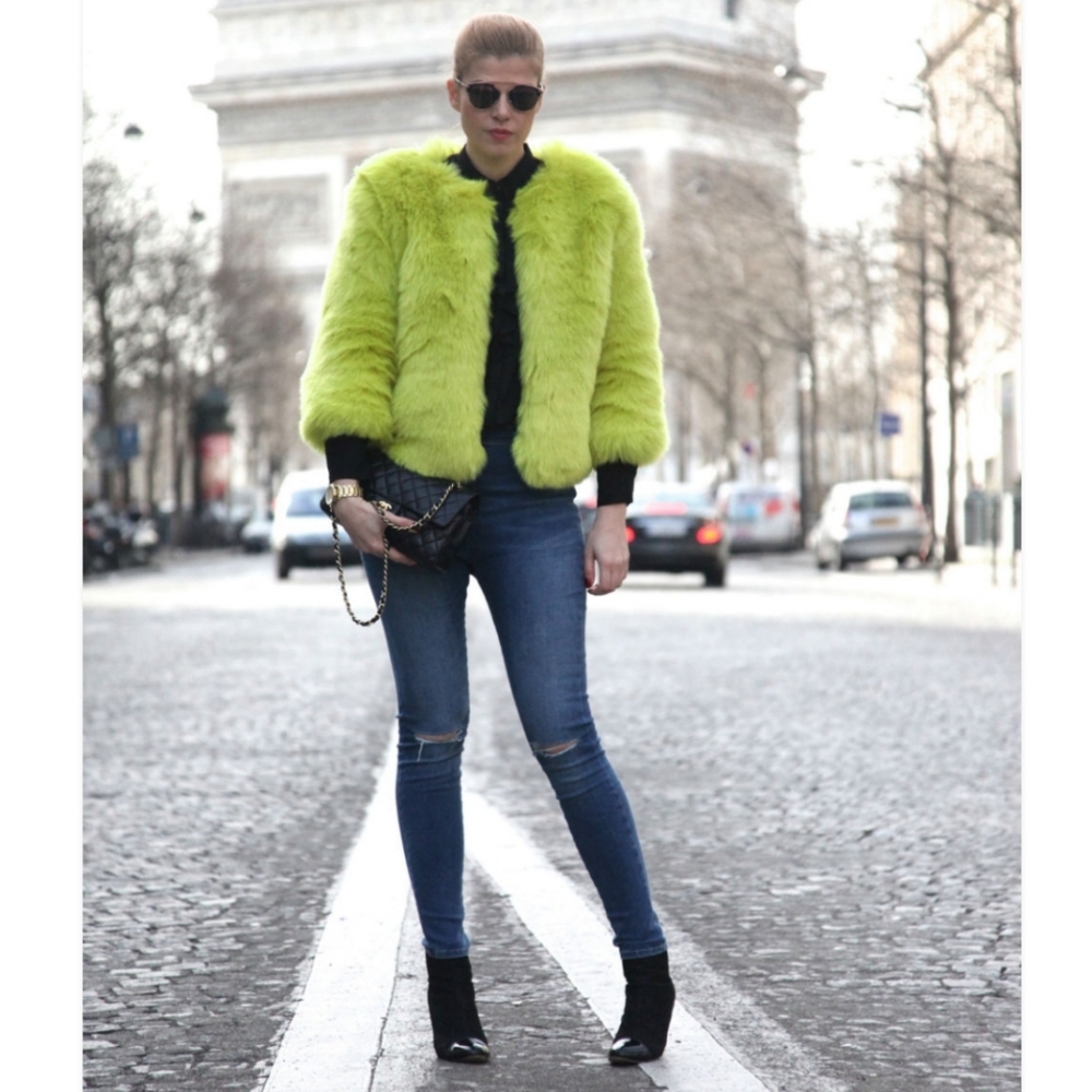 LAVISH ALICE FAUX FUR COAT NEON GREEN - Picture 3 of 6